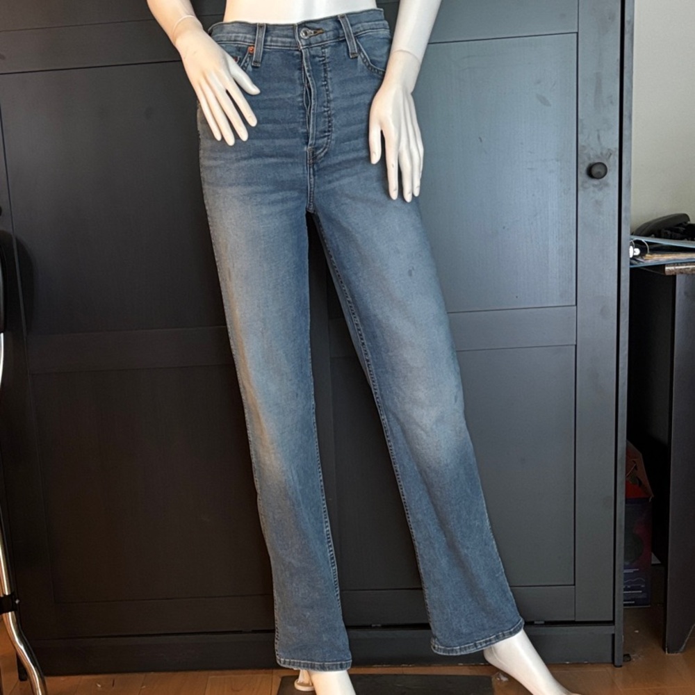 Re/Done Women's Straight Leg Blue Jeans